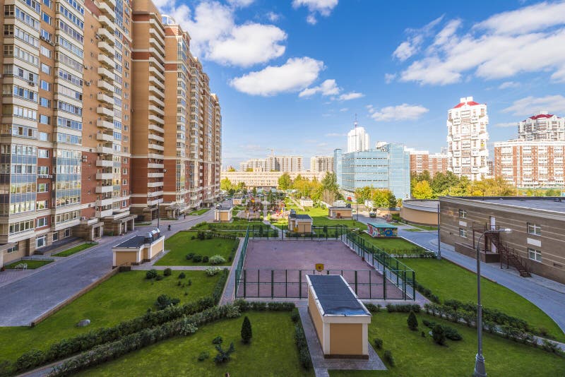 Modern apartment buildings in the new district of Moscow royalty free stock images