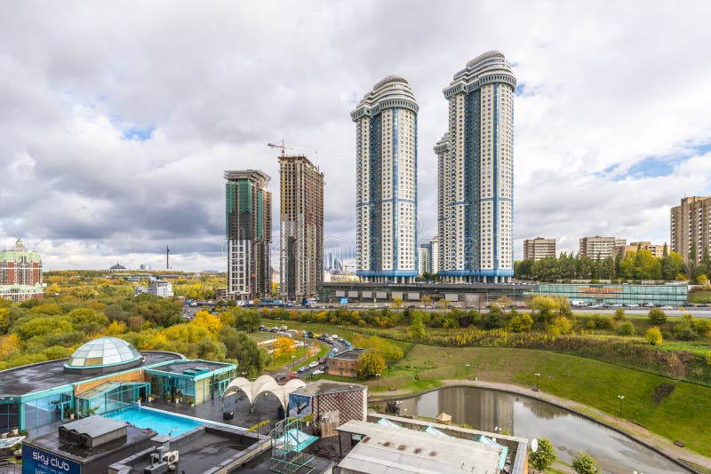 Modern apartment buildings in the new district of Moscow stock photo
