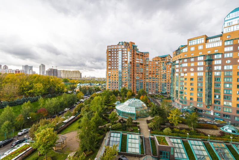 Modern apartment buildings in the new district of Moscow stock photo
