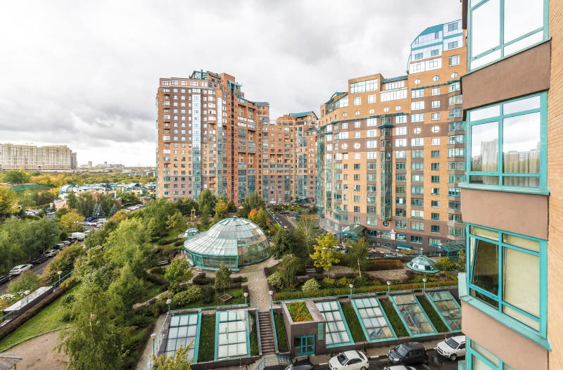 Modern apartment buildings in the new district of Moscow stock image