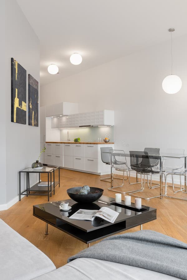 Modern apartment with ceiling lights on royalty free stock images