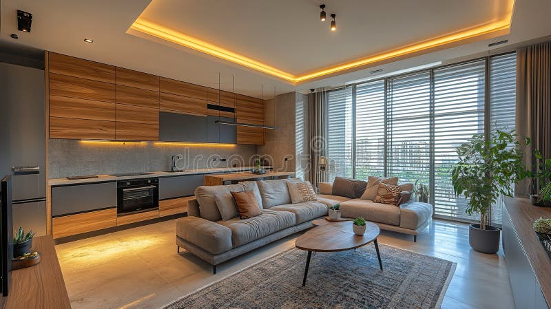 Modern City Apartment Interior royalty-free images - Modern Apartment Interior Design With A City View