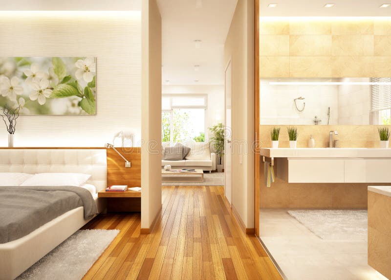 Modern apartment with living room, bathroom and bedroom royalty free stock image Modern apartment with living room, bathroom and bedroom royalty free stock image