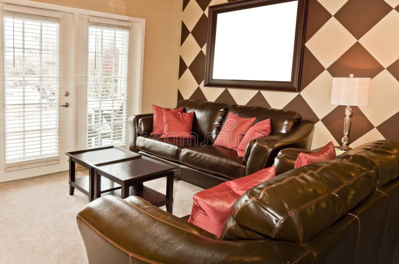 Modern Apartment Living Room With Blank Picture Frame stock photos Modern Apartment Living Room With Blank Picture Frame stock photos