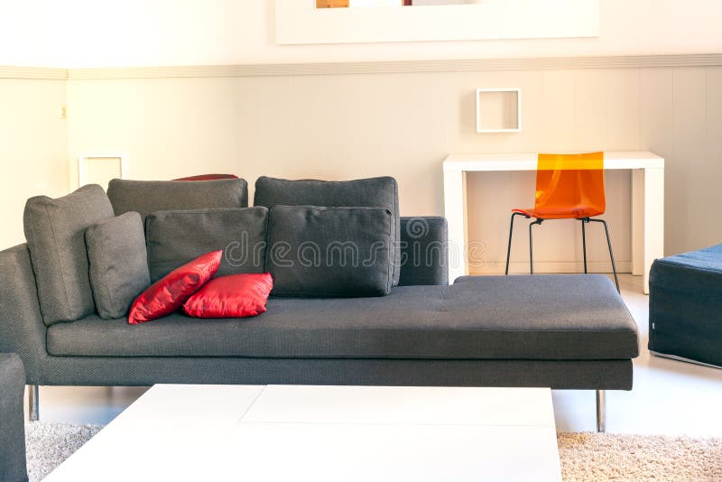 Modern Apartments Cozy Furniture a Sofa with Pillows Stock Image