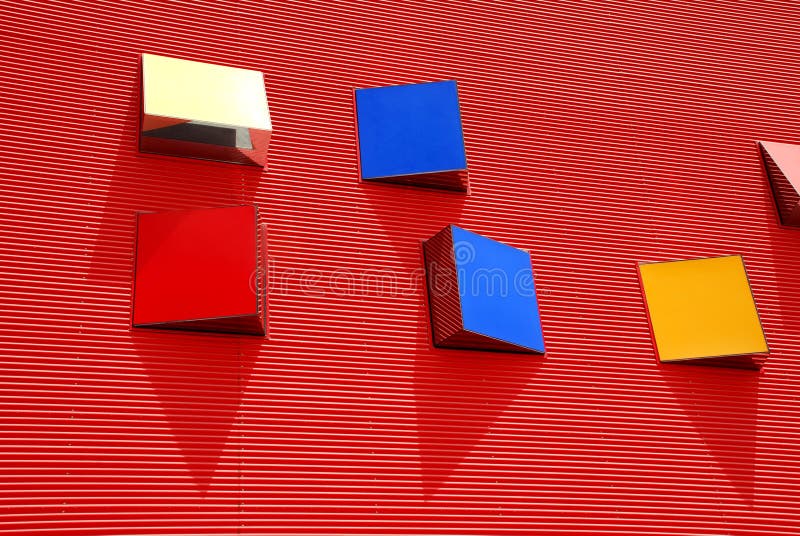 Colorful window panes on a modern architecture. Graphic architecture.