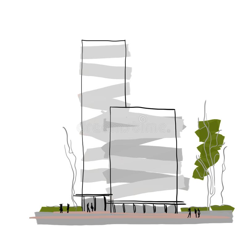 Modern architecture multi-storey building design abstract architectural sketch vector illustration