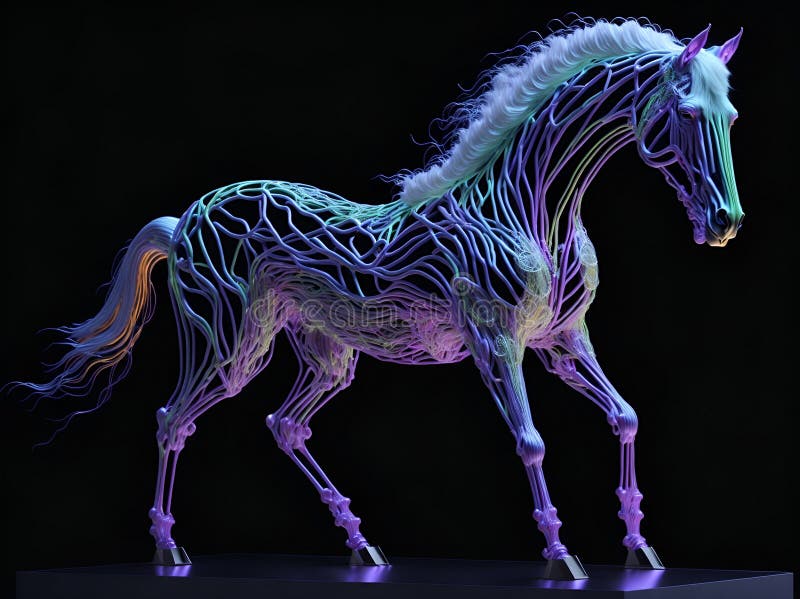 A Modern Art Piece of a Horse Created with Fiber Optic Technology