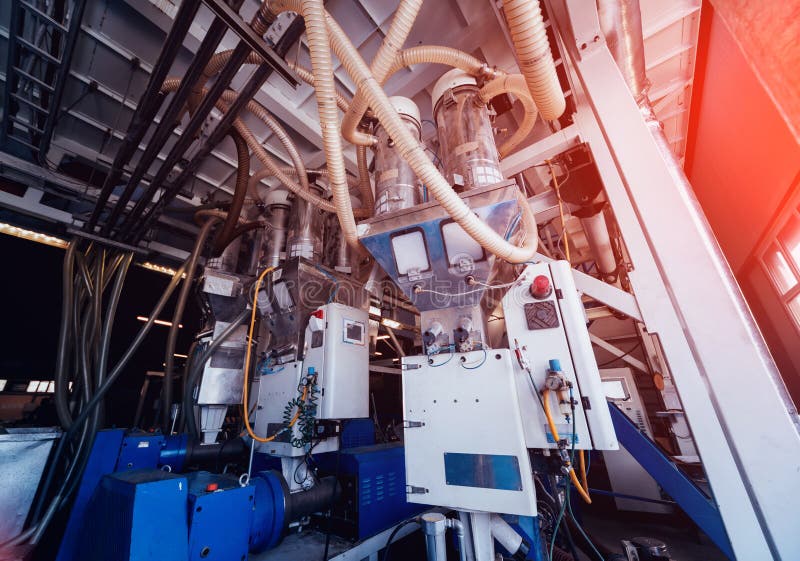 Modern Automated Production Line in Factory. Plastic Bag Manufacturing