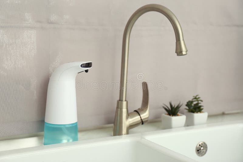 Modern Automatic Soap Dispenser Near Sink Stock Image Image of house