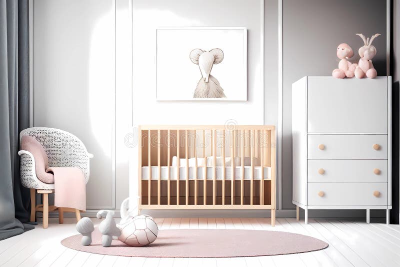 Modern Baby Room Mockup Interior Design. Generative Ai Stock