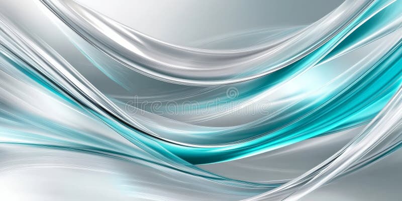 A modern background with dynamic light lines in shades of turquoise and silver. The lines flow stock photo