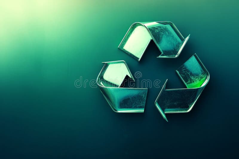 A modern background featuring a large, sleek recycling icon in metallic green and silver, with a royalty free stock images