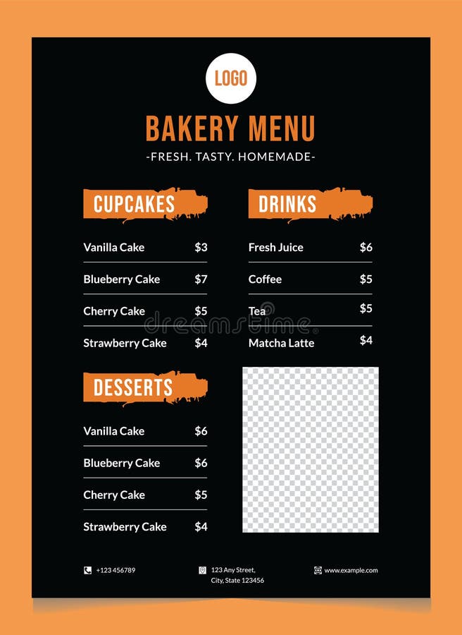 Modern Bakery Menu Template Cafe Dessert Menu Printable Bakery Price List Design stock illustration