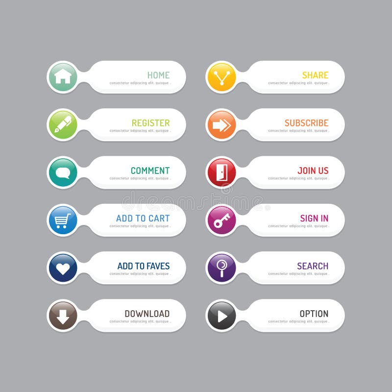 Modern banner button with social icon design options. Vector ill royalty free illustration