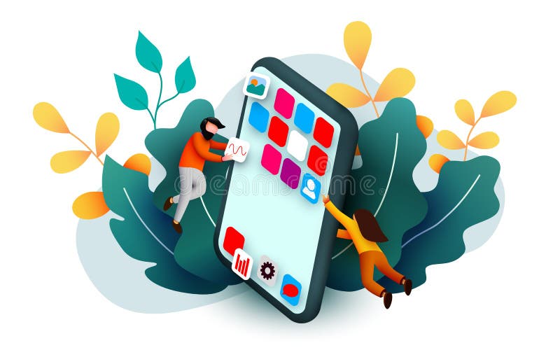 Modern Banner Template with Tiny People and Giant Smartphone. Mobile App  Design Stock Vector - Illustration of assistant, background: 182564070