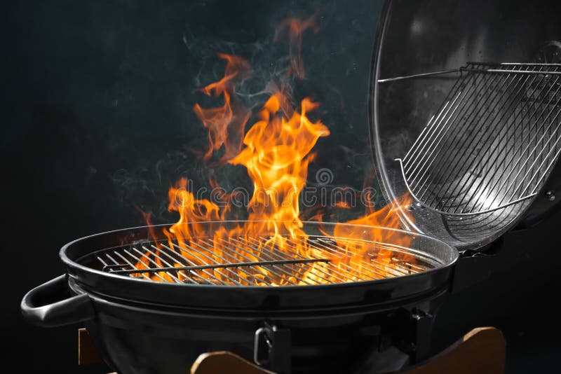Modern Barbecue Grill With Burning Fire Stock Photo Image of flaming, burning 159216232