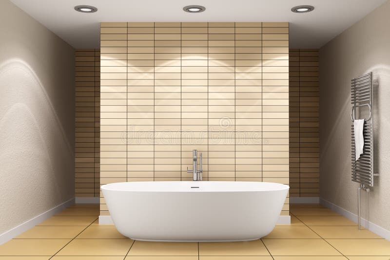 Bagno moderno con piastrelle beige a muro e a pavimento.