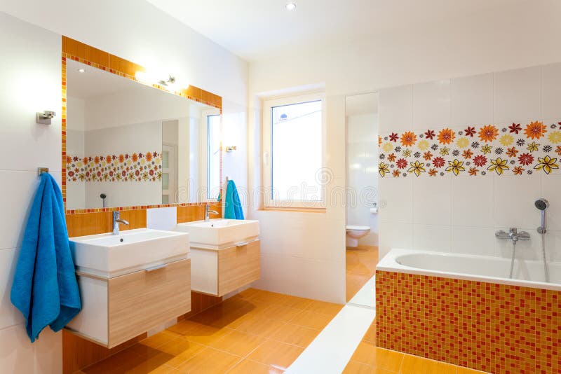 Modern Bathroom for Big Family Stock Image Image of estate, light