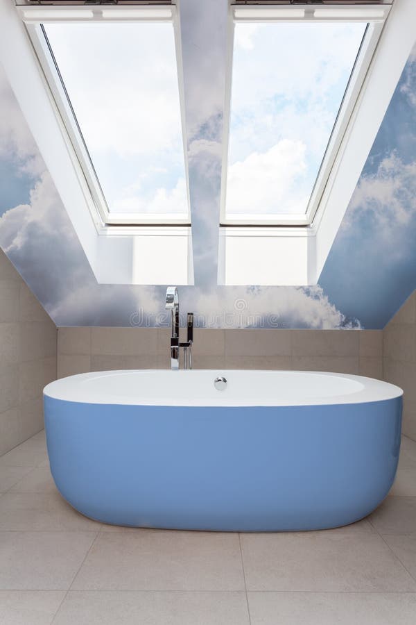 Modern Bathroom with Blue Bathtub Stock Photo Image of progressive