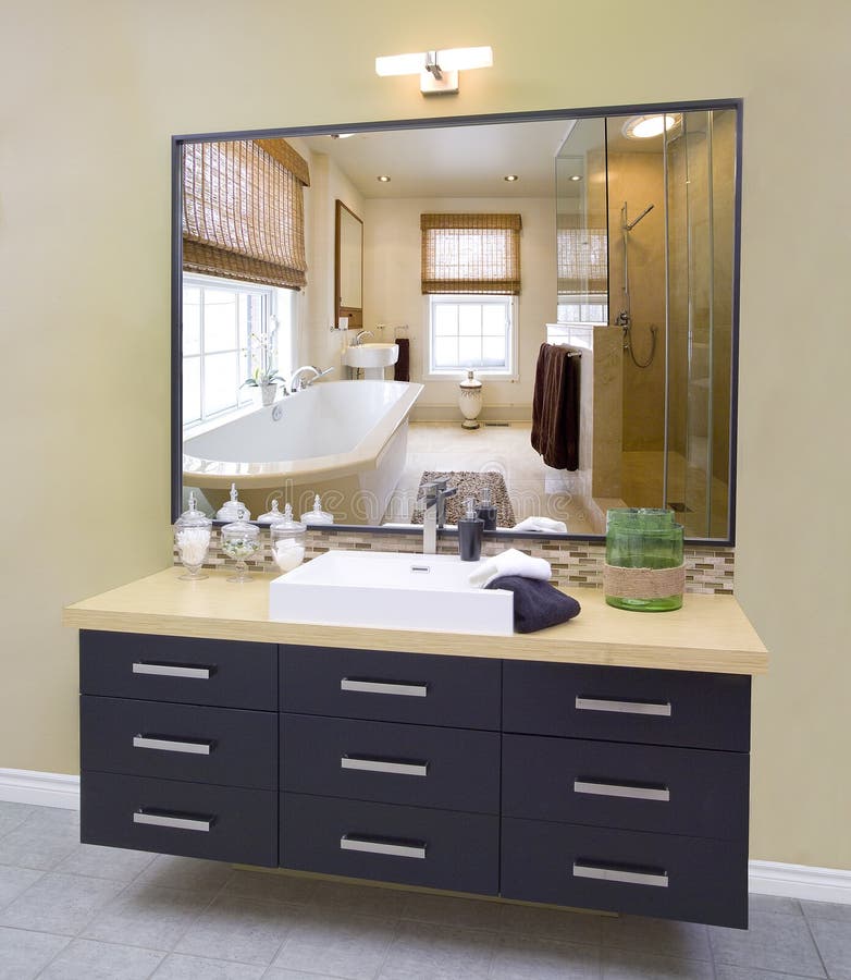 Modern Bathroom with Dark Stock Photo Image of full, toilet