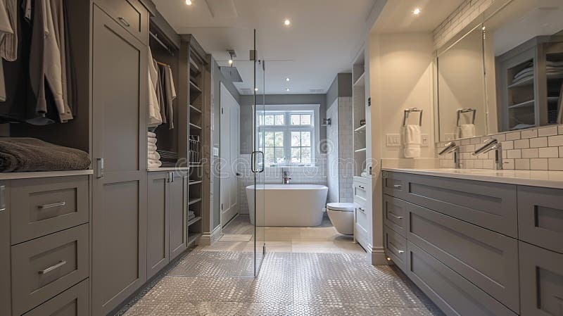 Modern Bathroom Design with Walk-in Closet Stock Illustration ...