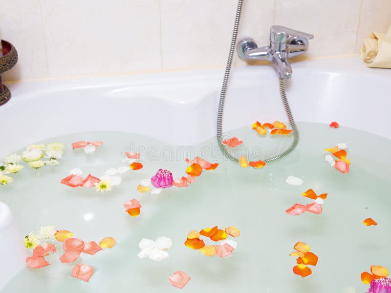 Modern Bathroom with Rose and Lotus Petals Stock Image Image of