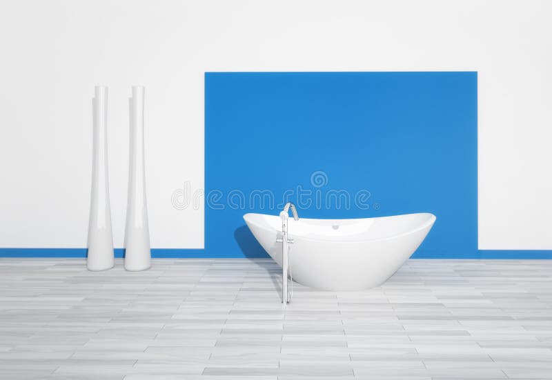 Modern Bathtub Against Blue Wall Stock Illustration Illustration of floor, home 30558903