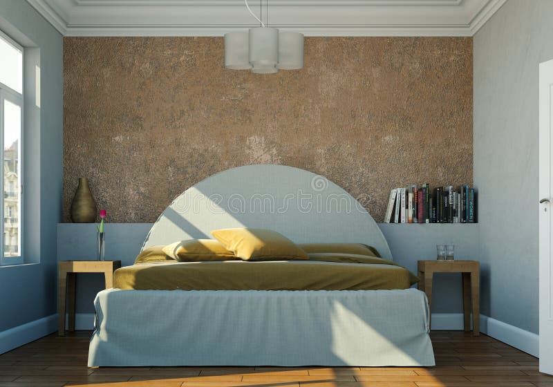 Modern Bedroom with Brown Wall and Modern Decor Stock Illustration