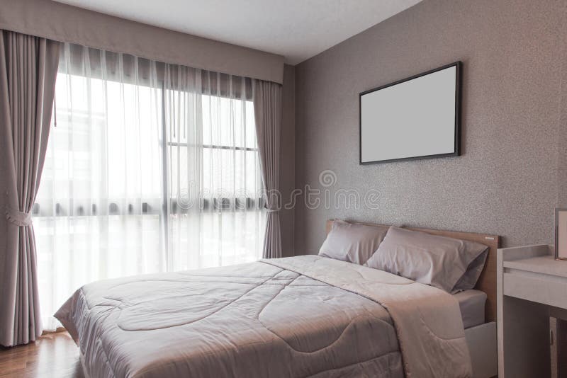 Modern Bedroom Design, Double Bed Stock Photo Image of bedside, table