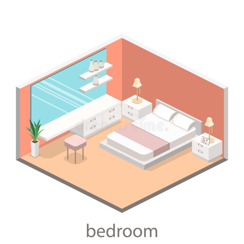 Modern Bedroom Design in Isometric Style. Stock Illustration Illustration of architecture