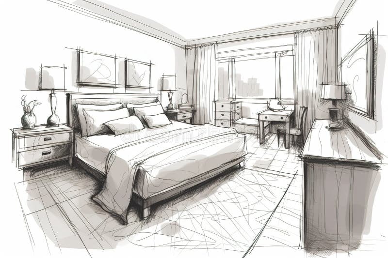 Modern bedroom. Generated by AI vector illustration