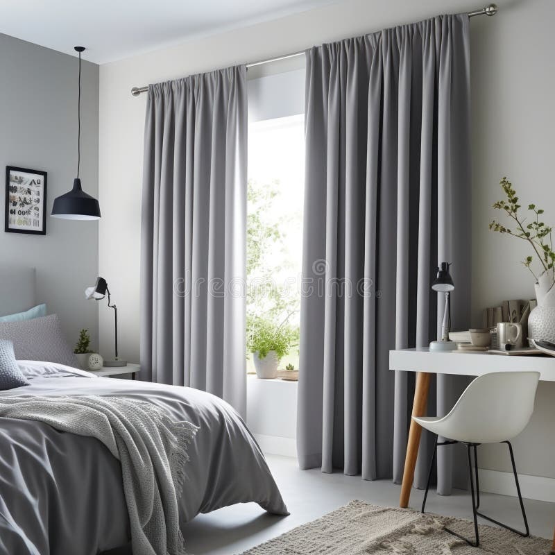 Modern Bedroom, Miminal Interior Design, Window with Simple Curtains Stock Photo - Image of ...