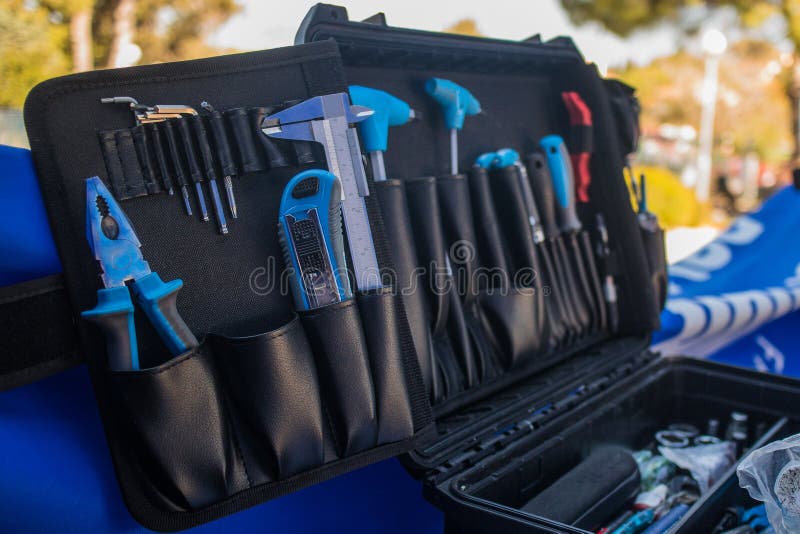 Modern Bicycle Tools in a Box Stock Photo Image of closeup, white