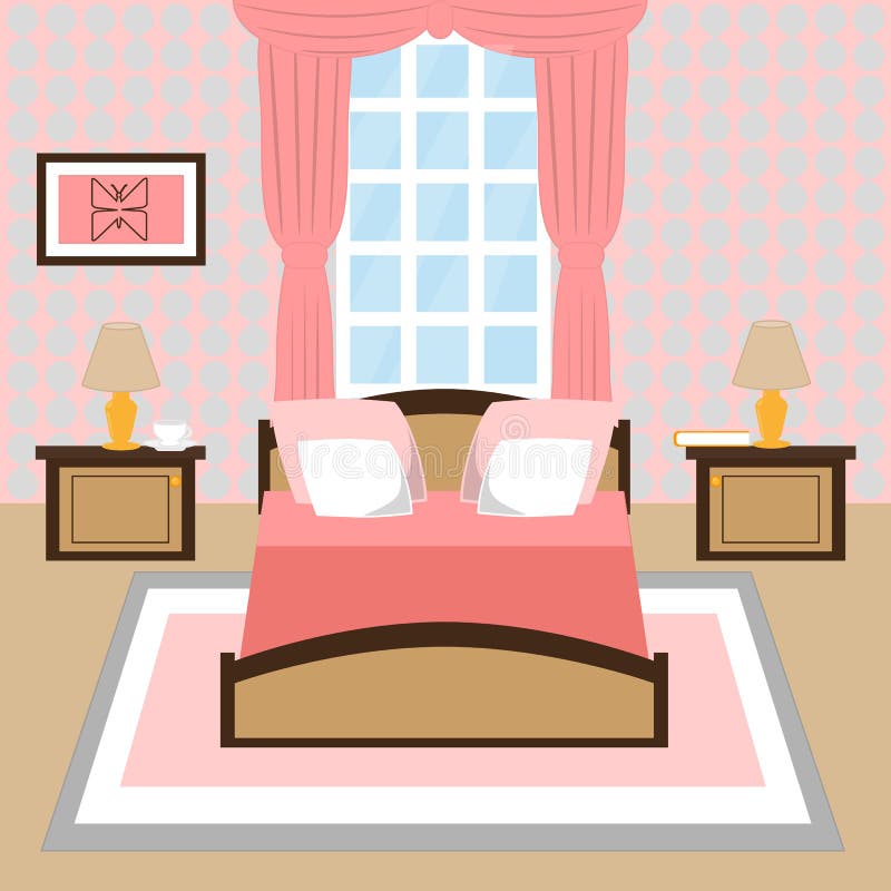 Modern binnenland van een slaapkamer met venster stock illustratie Modern binnenland van een slaapkamer met venster stock illustratie