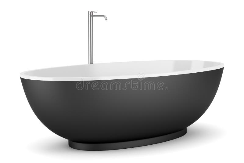 Modern black bathtub isolated on white background