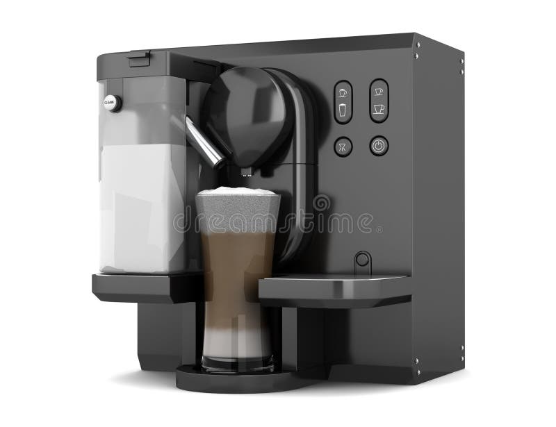 Modern black coffee machine isolated on white stock illustration
