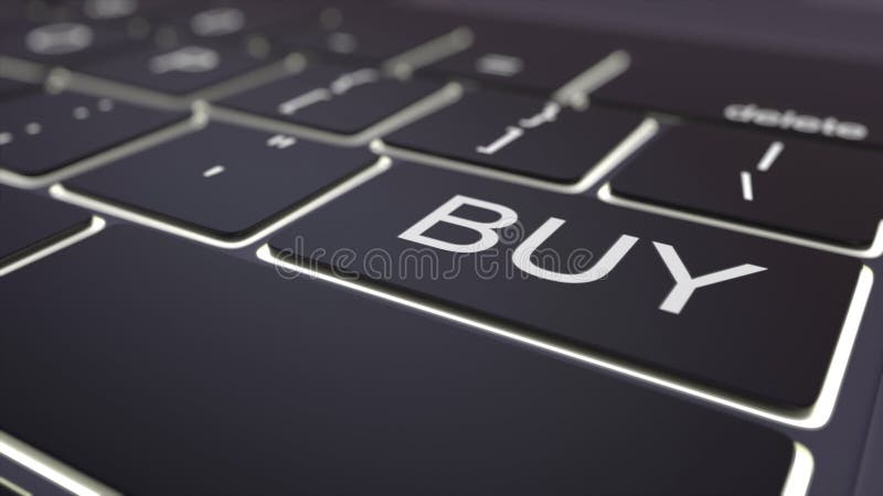 Modern black computer keyboard and luminous buy key. 3D rendering stock photo