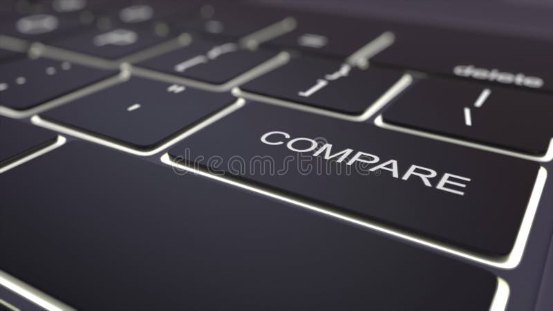 Modern black computer keyboard and luminous compare key. 3D rendering royalty free stock photography