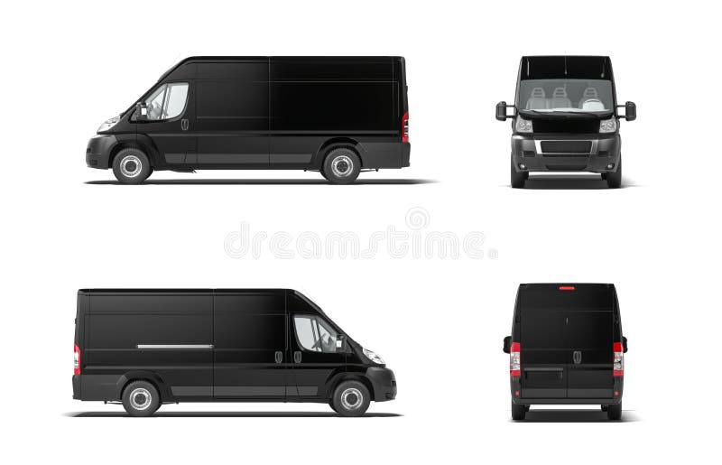 Package is transit. Side view of goods van. Black and White background Truck delivery.