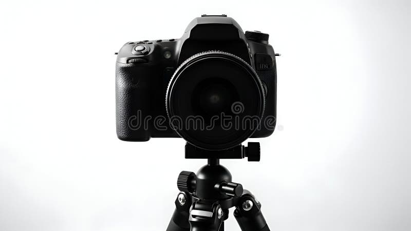 Modern Black DSLR Camera on Tripod Studio White Background vector illustration