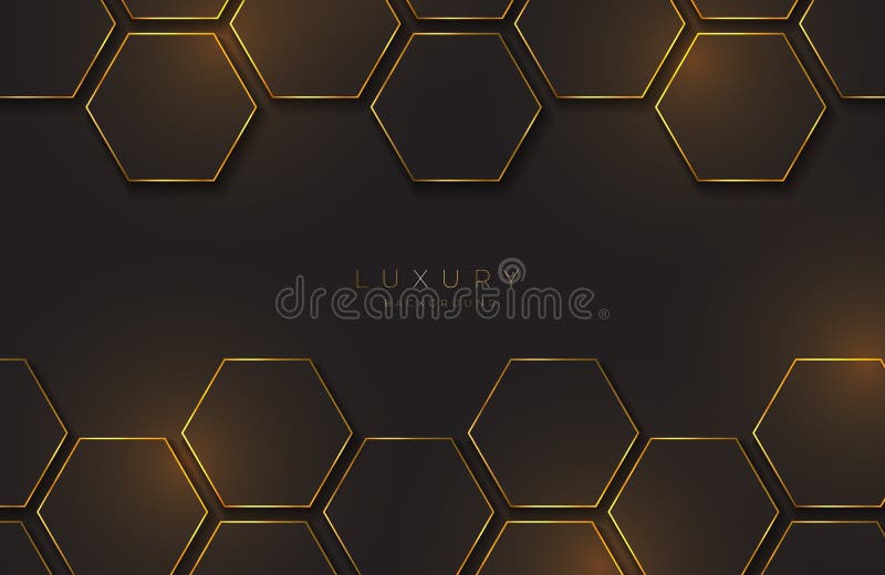 Modern Black and Gold Background Textured with Abstract Hexagon Pattern