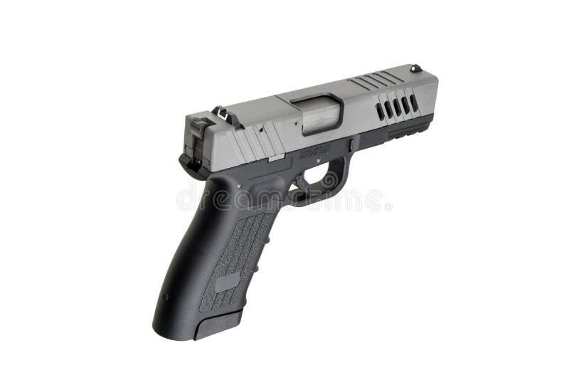Modern black-gray gun isolate on white background. semi-automatic pistol royalty free stock photo