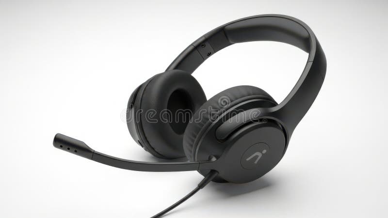 Modern black headset with adjustable microphone for clear communication vector illustration