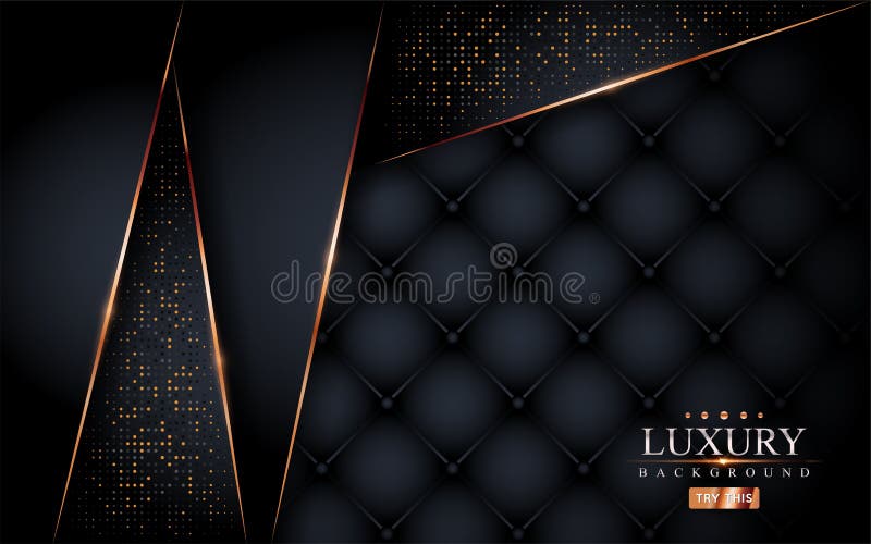 Modern black luxury leather background with golden lines element. Graphic design element