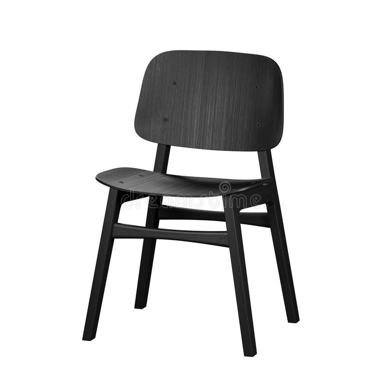 Modern Black Pine Kitchen Chair Isolate on White Background Stock Image