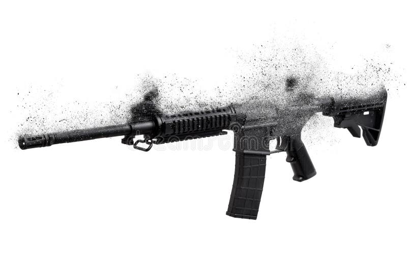 Modern black rifle breaks down into particles. dispersion effect. no more guns. Concept