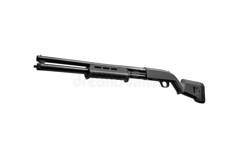 Modern black shotgun isolated on white stock photo