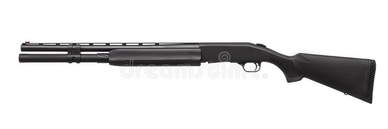 Modern black shotgun isolated on white royalty free stock photo