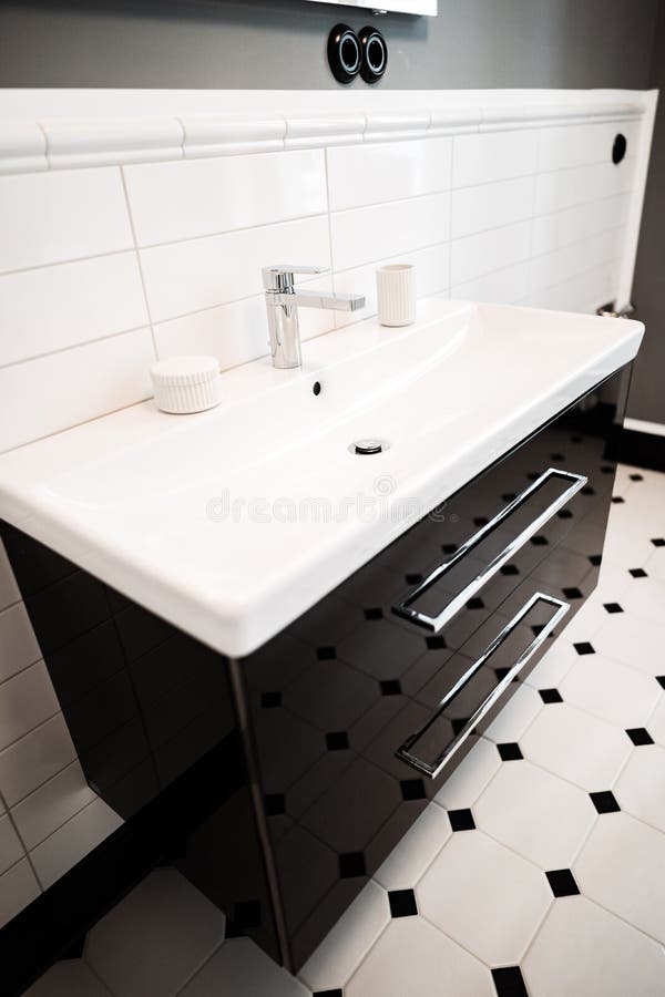 A Modern Black and White Sink in a Bathroom Stock Photo Image of wash